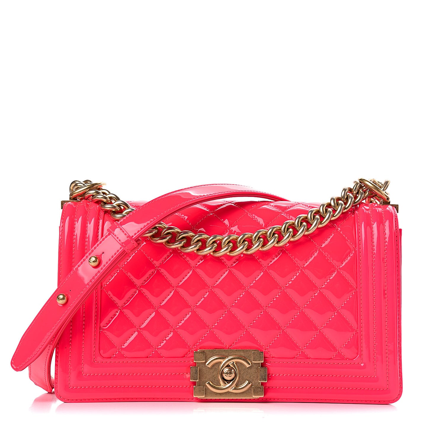Patent Quilted Medium Boy Flap Pink