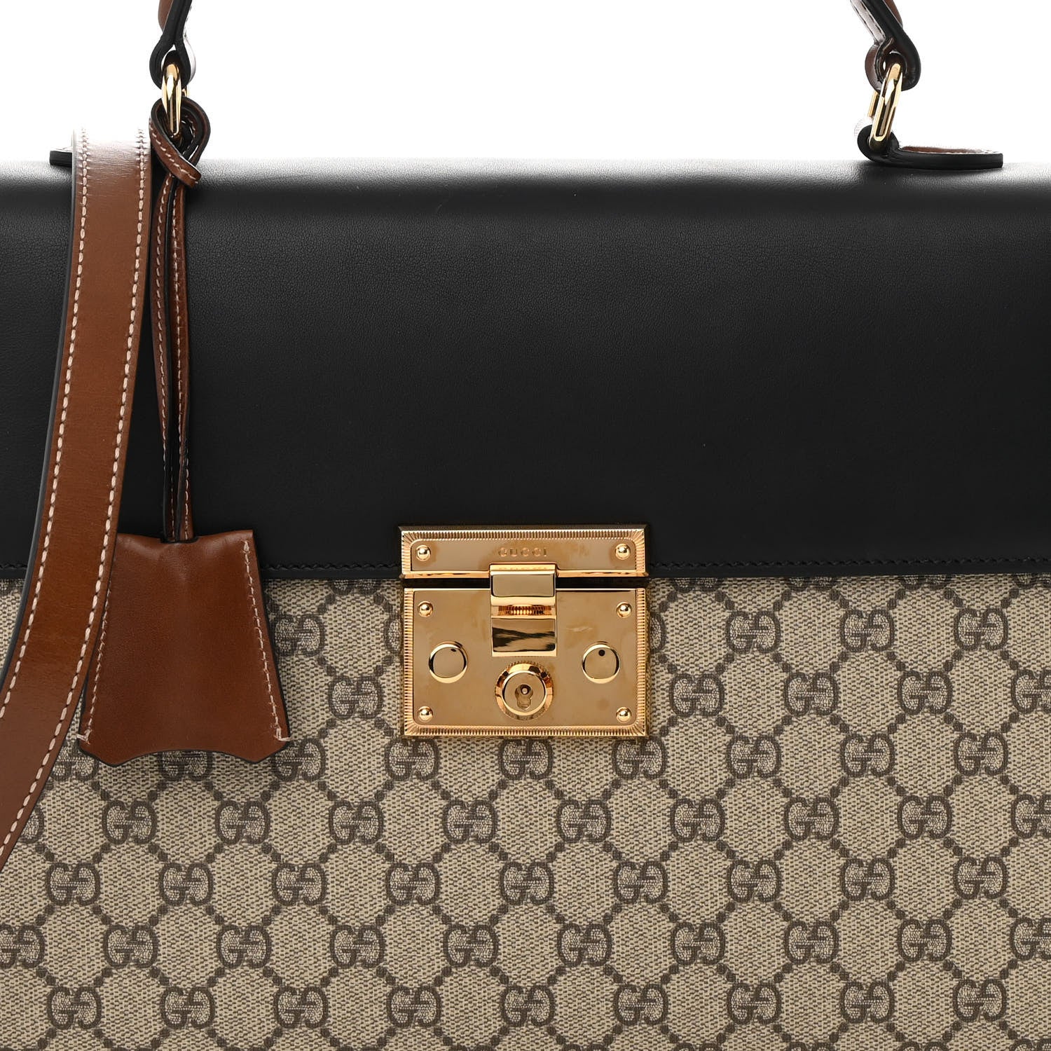 Gucci GG Supreme Monogram Calfskin Medium Padlock Top Handle Bag Beige Black Cuir 8 of 17