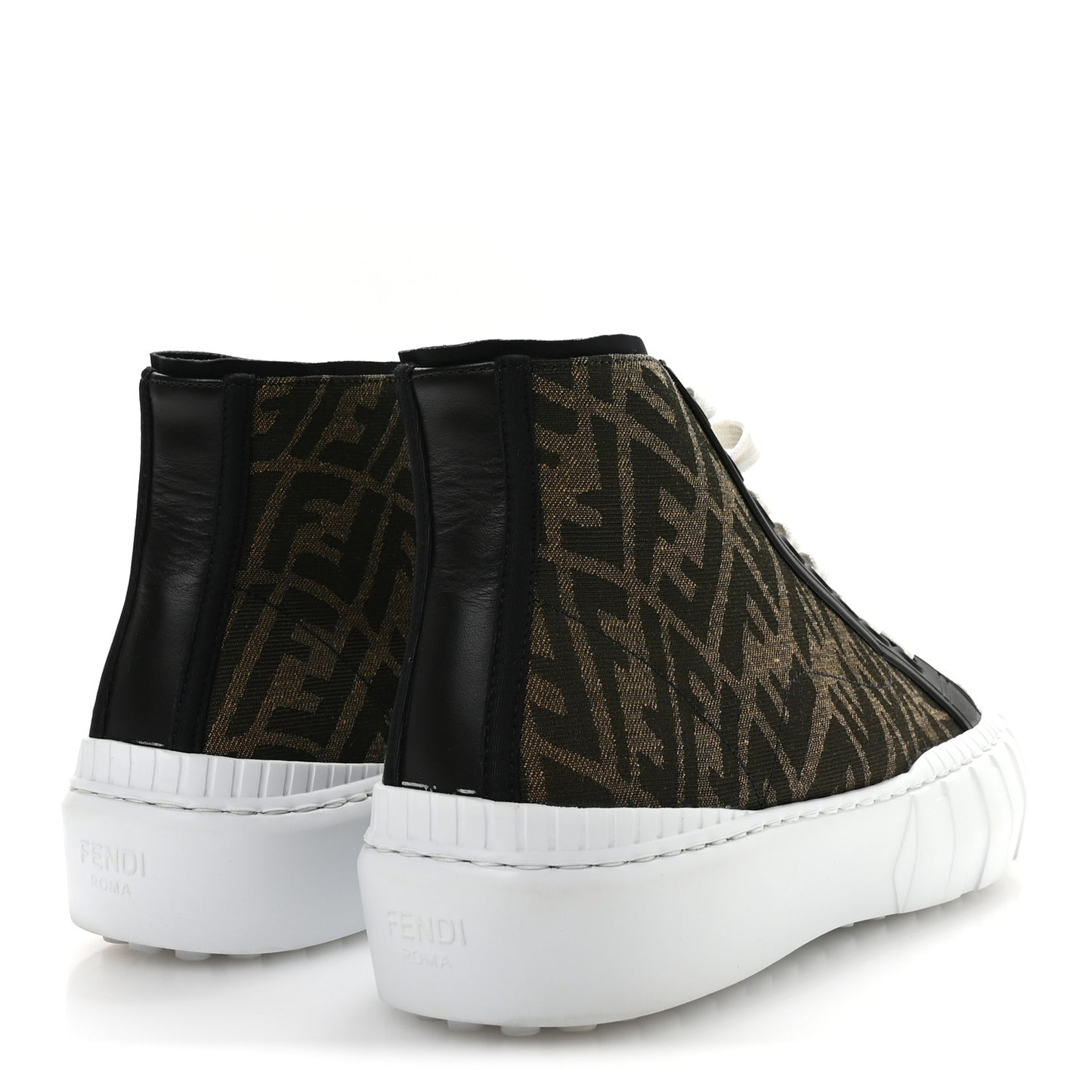 X SARAH COLEMAN Fabric Jacquard FF Vertigo Mens Fendi Force High Top Sneakers 8 Tobacco Black