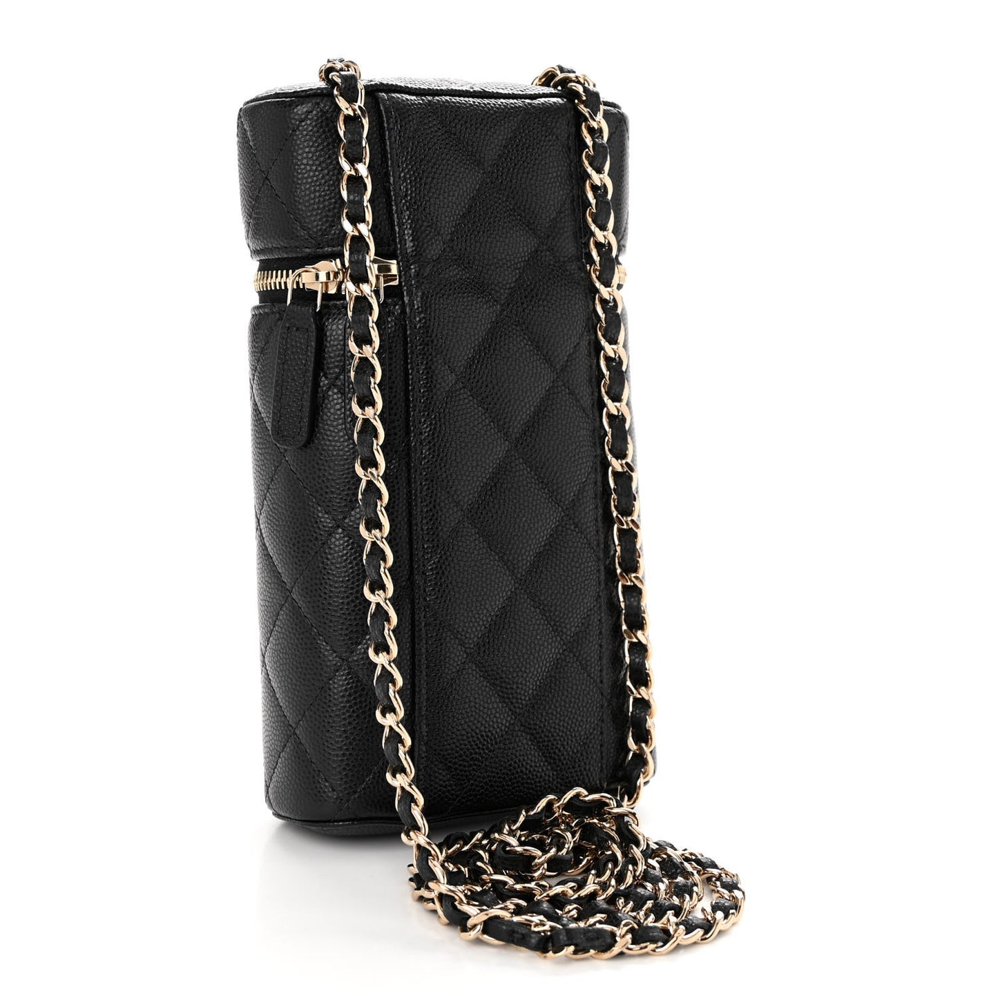 Caviar Quilted Phone Holder With Chain Black