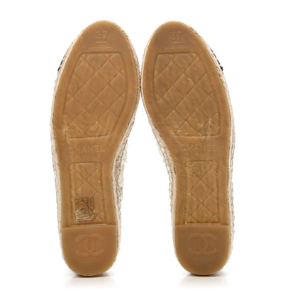 Chanel Woven Fabric Grosgrain CC Espadrilles 37 White Black 4 of 4