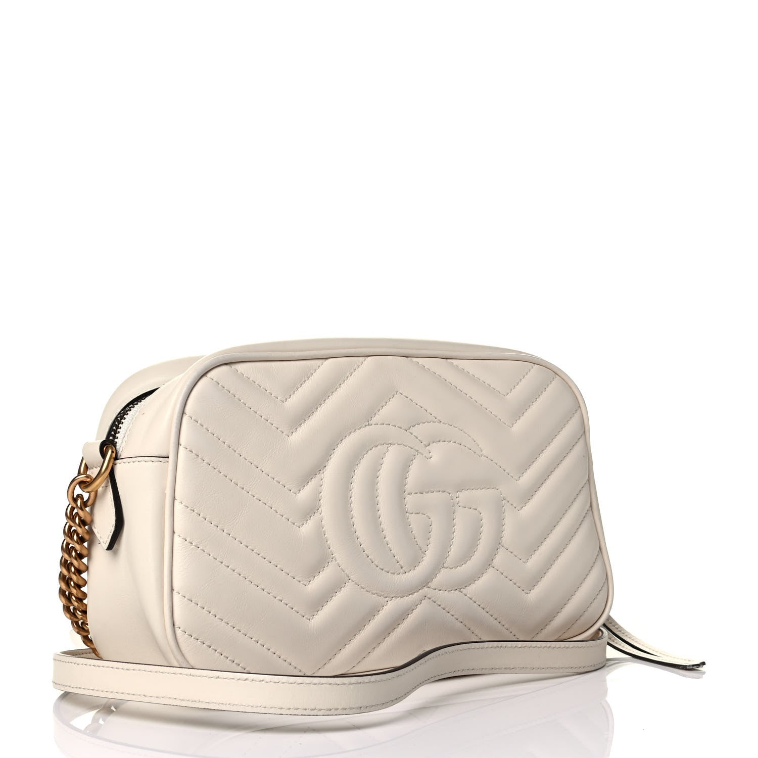 Gucci Calfskin Matelasse Small GG Marmont Chain Shoulder Bag White 2 of 7