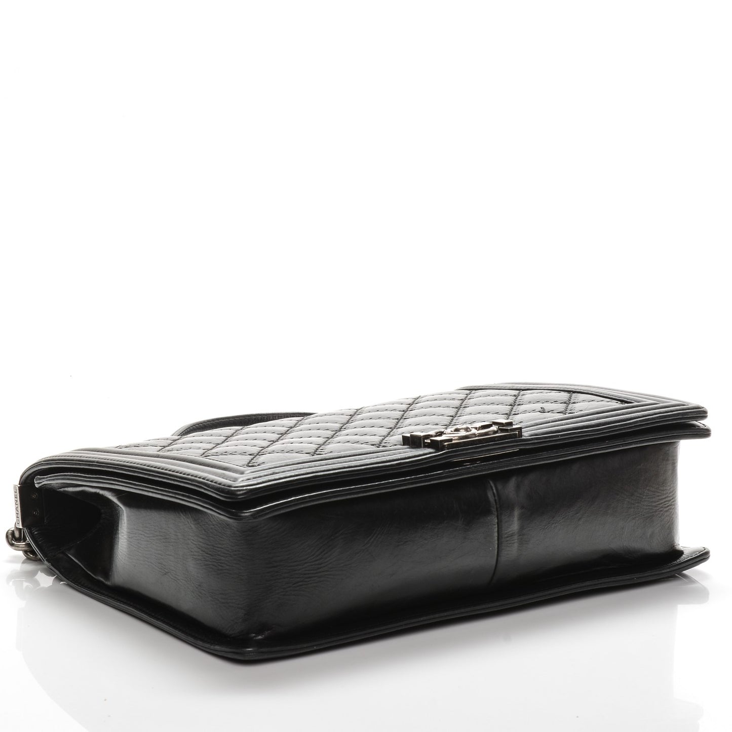 Calfskin Double Stitch Large Boy Flap Black