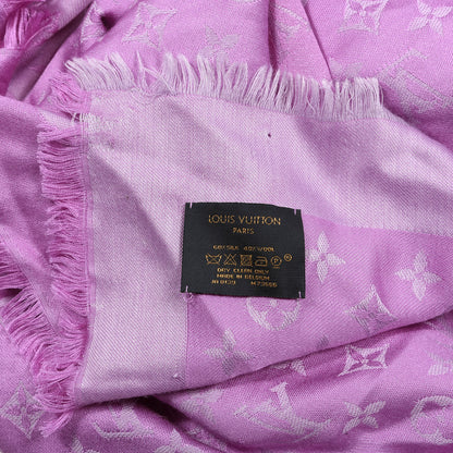 Louis Vuitton Silk Wool Monogram Denim Shawl Cyclamen Pink 3 of 5