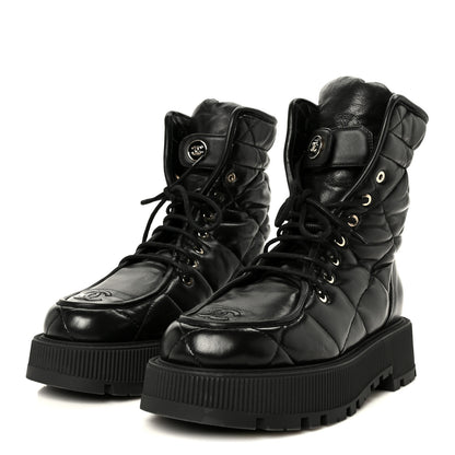 Chanel Lambskin Calfskin Quilted Lace Up Combat Boots 40.5 Black 4 of 10