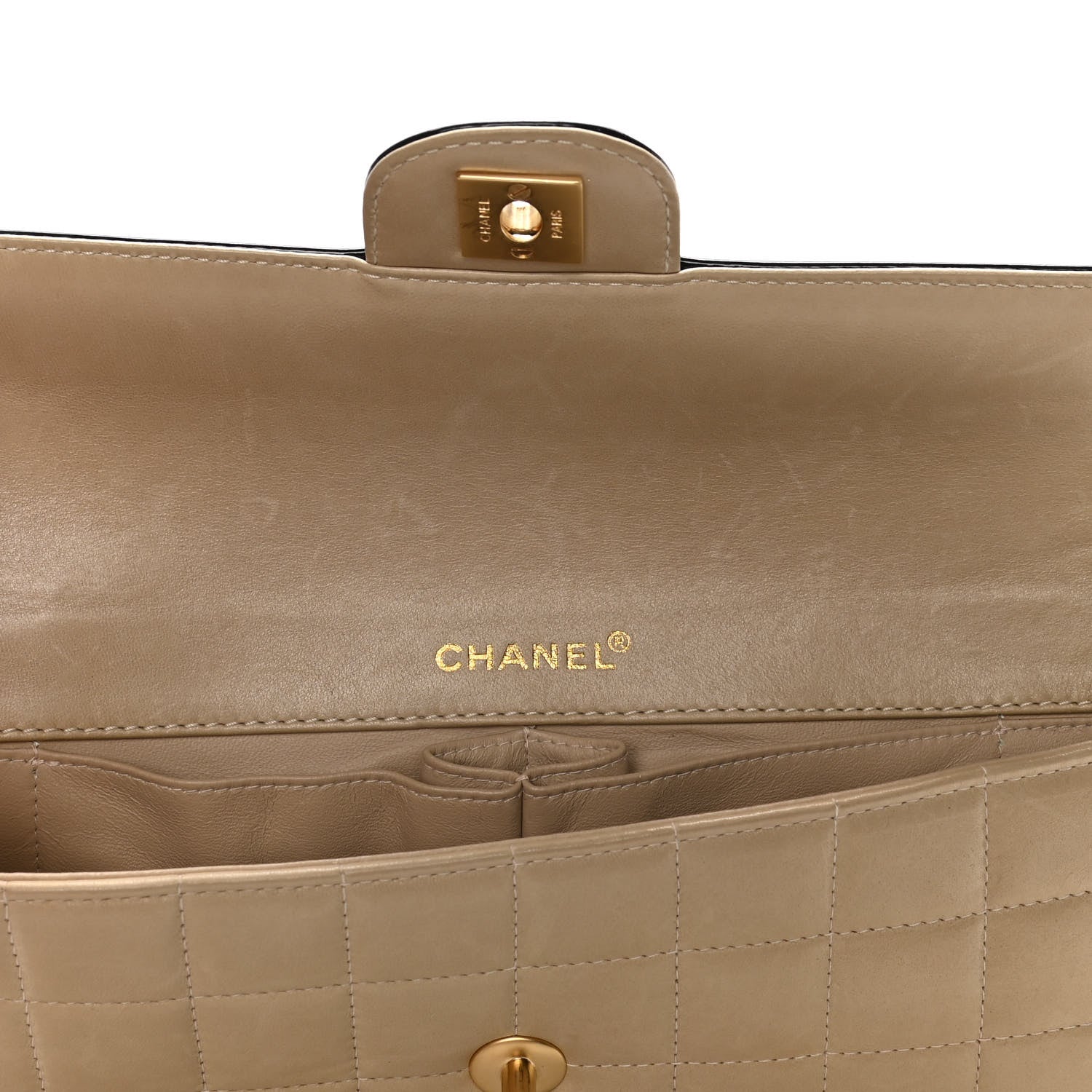Chanel Lambskin Patent East West Chocolate Bar Flap Beige 6 of 15