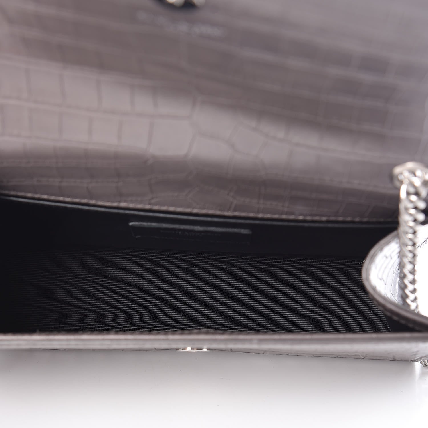 Saint Laurent Calfskin Crocodile Embossed Small Classic Monogram Kate Tassel Satchel Fog 7 of 9