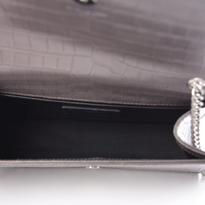 Saint Laurent Calfskin Crocodile Embossed Small Classic Monogram Kate Tassel Satchel Fog 7 of 9