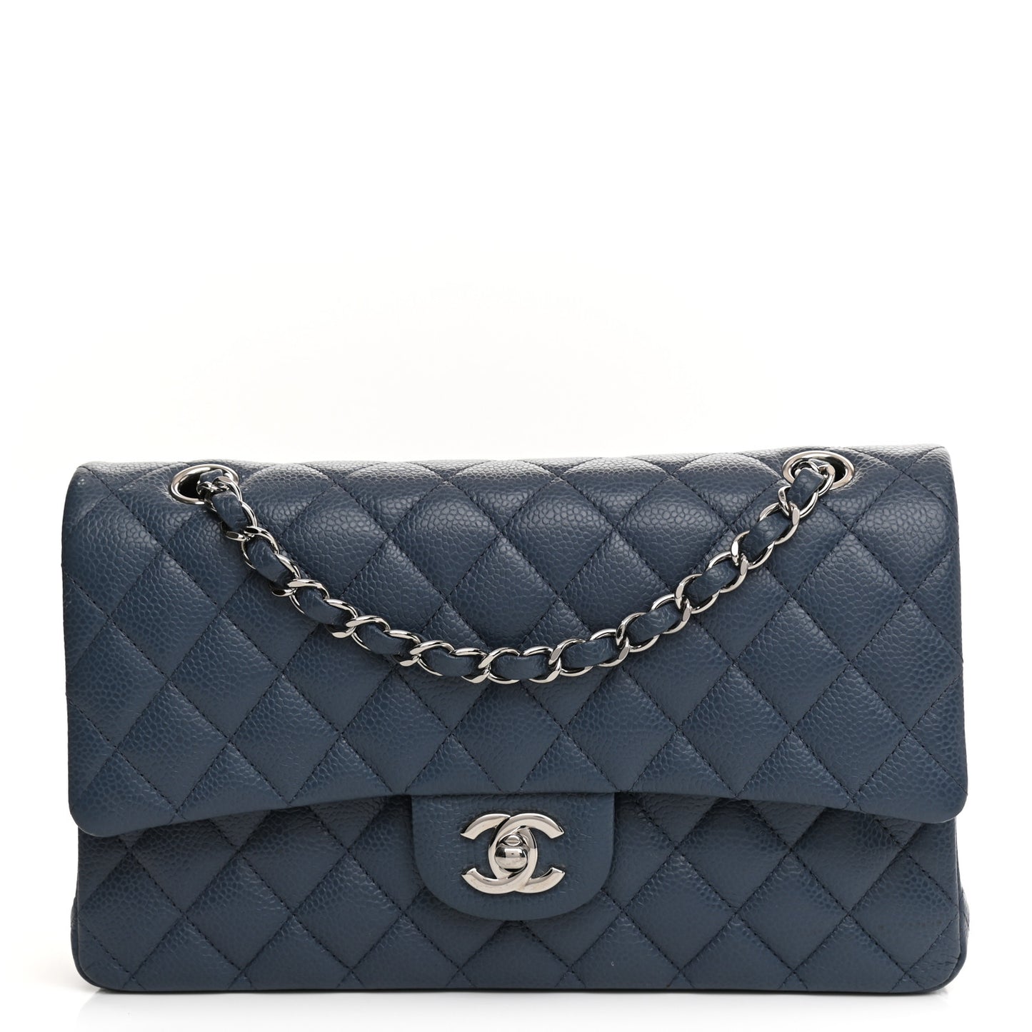 Caviar Quilted Medium Double Flap Blue