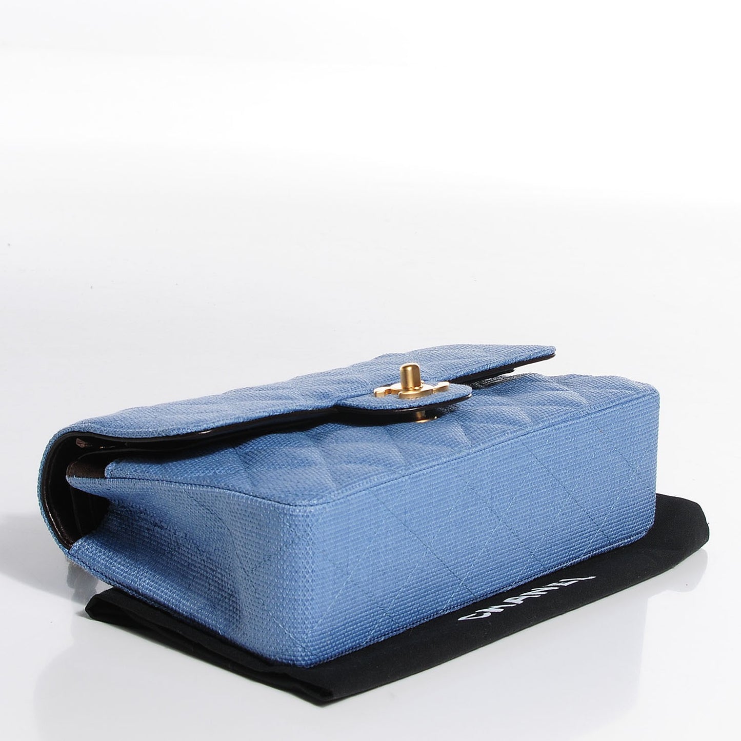 Woven Straw Quilted Small Double Flap Blue