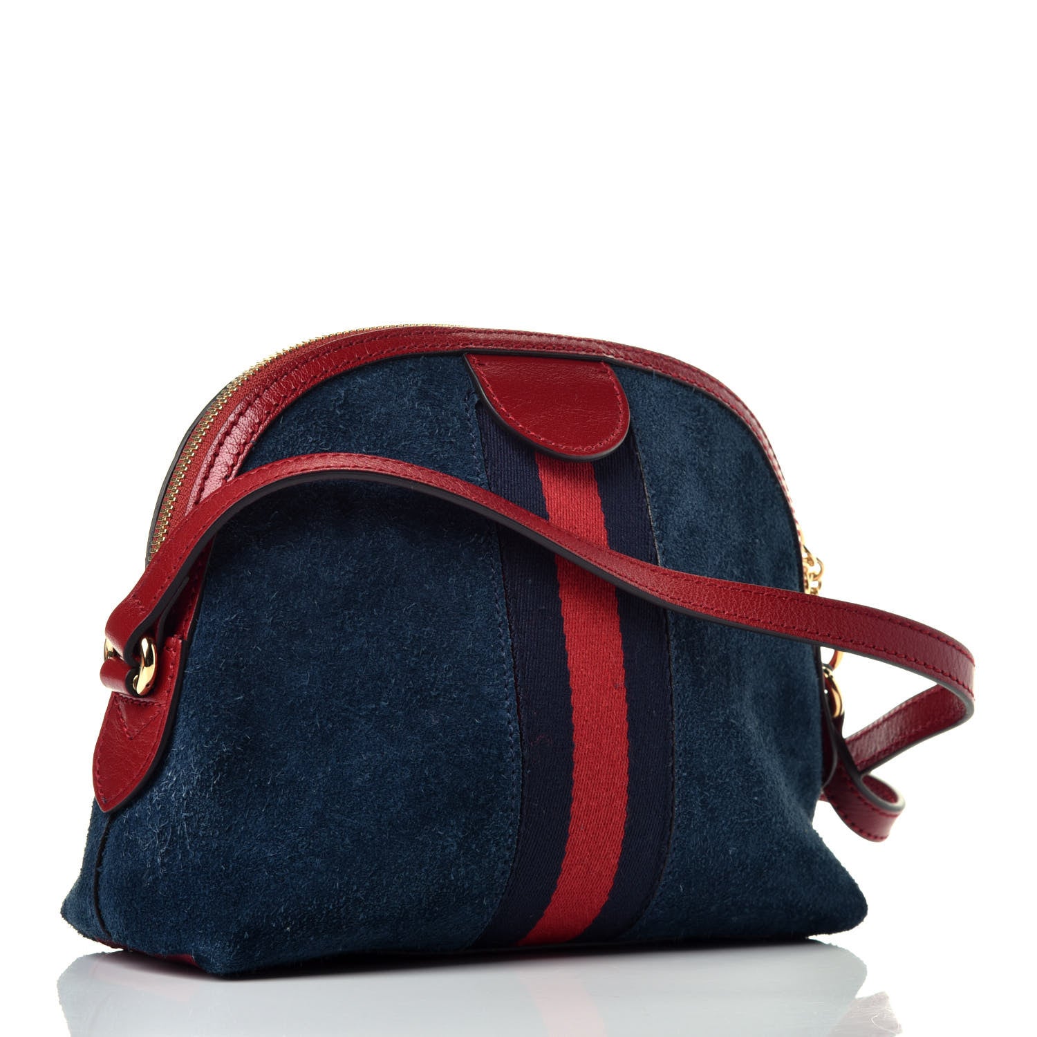 Gucci Suede Calfskin Web Small Ophidia Dome Shoulder Bag New Blue Romantic Cherry 3 of 9