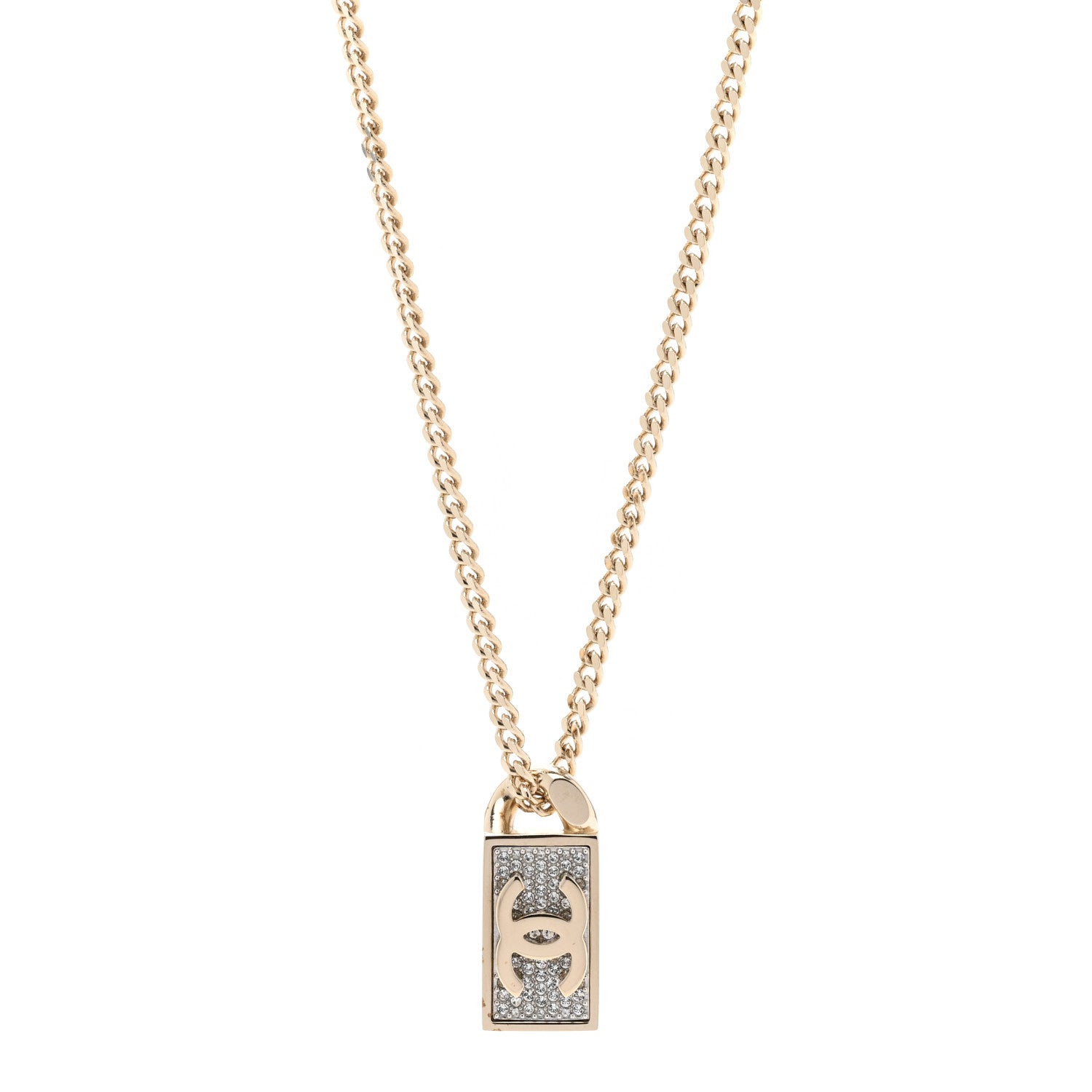 Chanel Crystal Dog Tag Charm Necklace Gold 1 of 6
