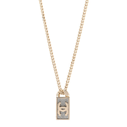 Chanel Crystal Dog Tag Charm Necklace Gold 1 of 6