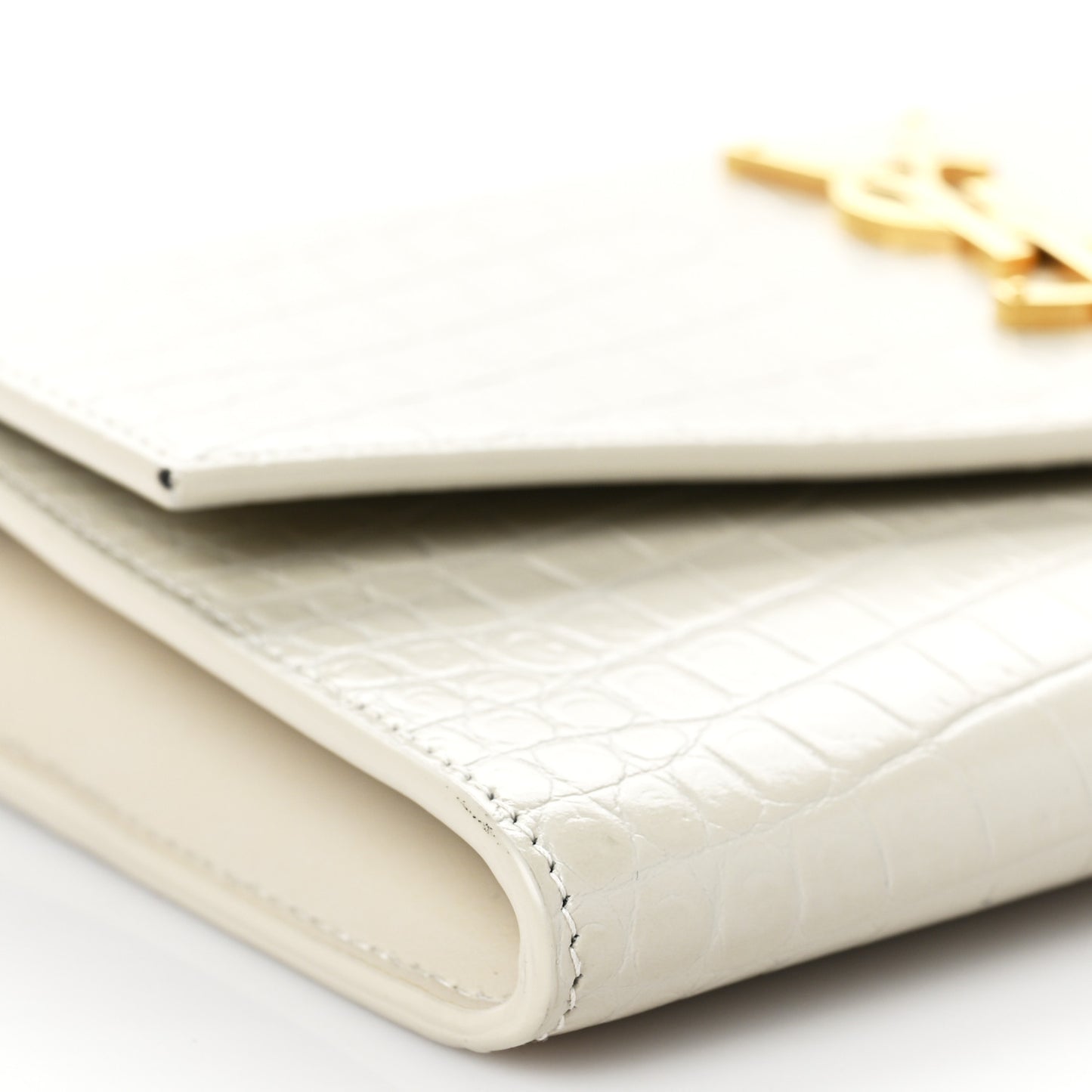 Calfskin Crocodile Embossed Monogram Uptown Chain Wallet Crema Soft