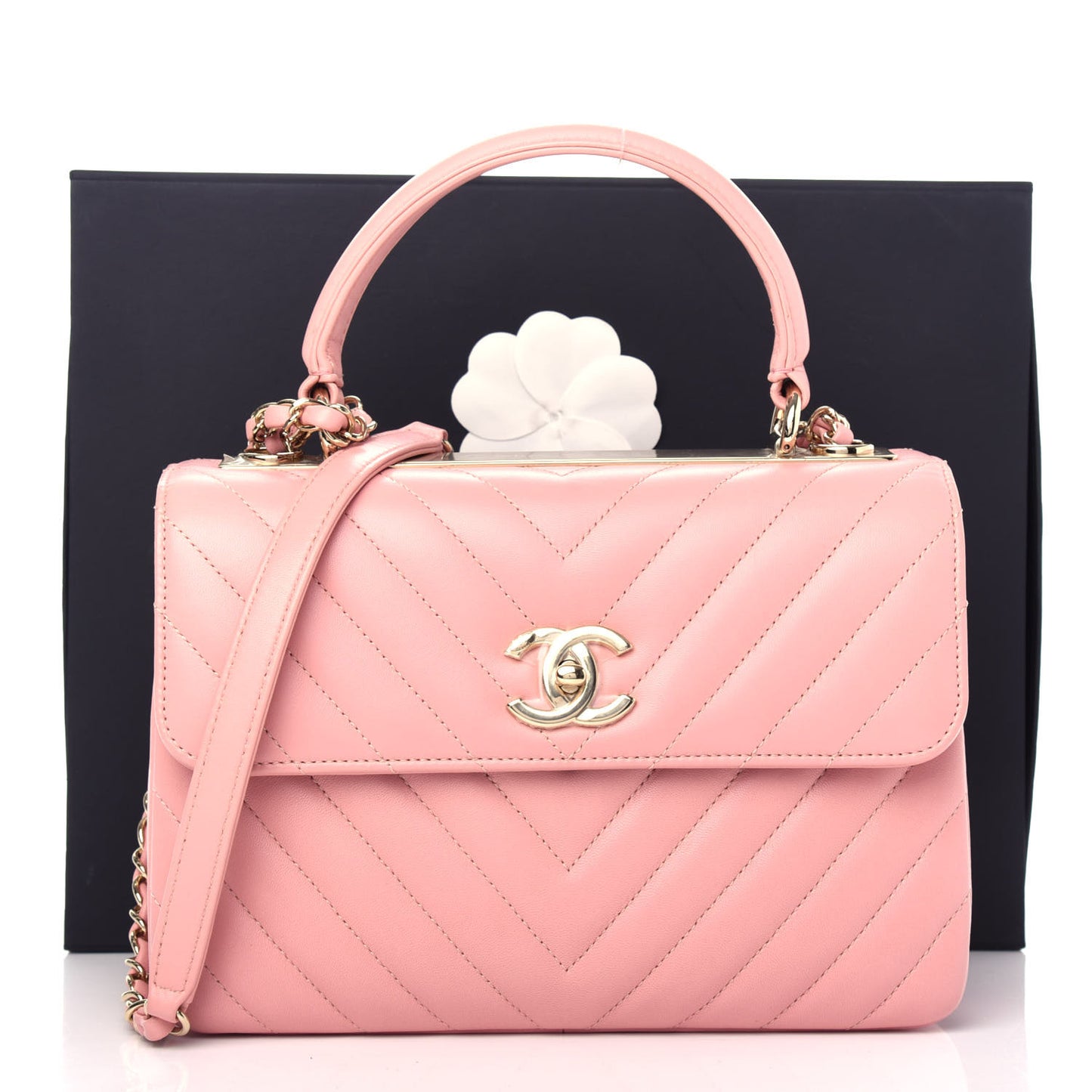 Lambskin Chevron Quilted Small Trendy CC Dual Handle Flap Bag Light Pink