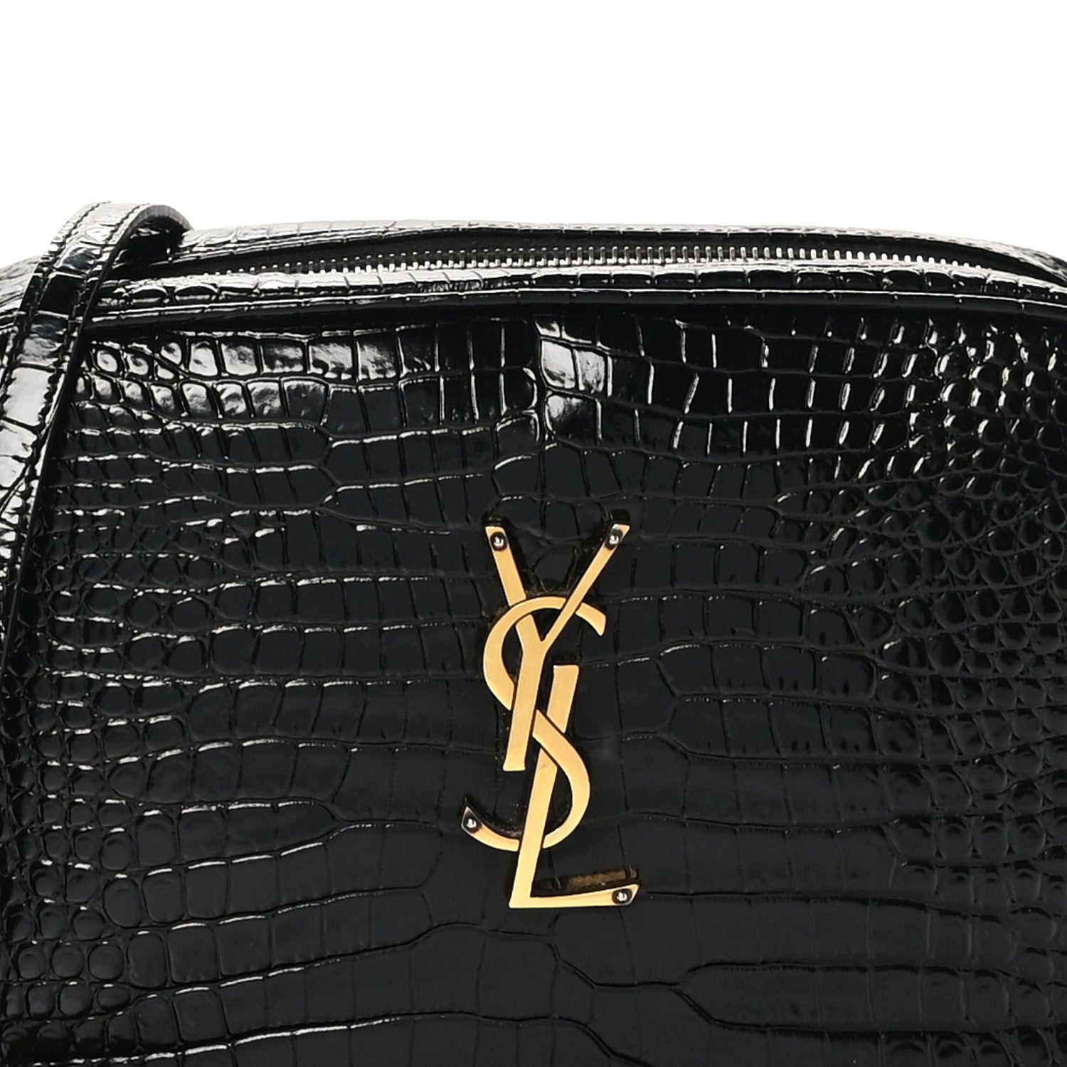 Saint Laurent Patent Calfskin Crocodile Embossed Monogram Lou Camera Bag Black 8 of 10