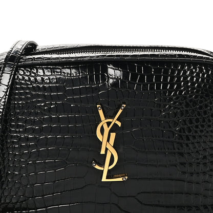 Saint Laurent Patent Calfskin Crocodile Embossed Monogram Lou Camera Bag Black 8 of 10