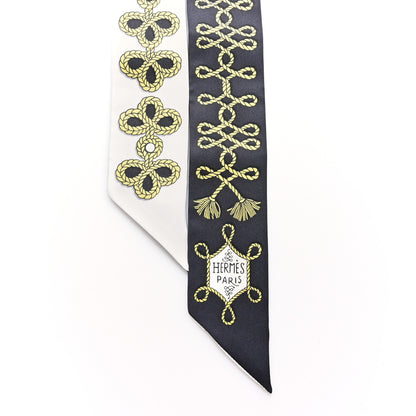Hermes Silk Galons Et Brandebourg Twilly Black Gold White 2 of 4