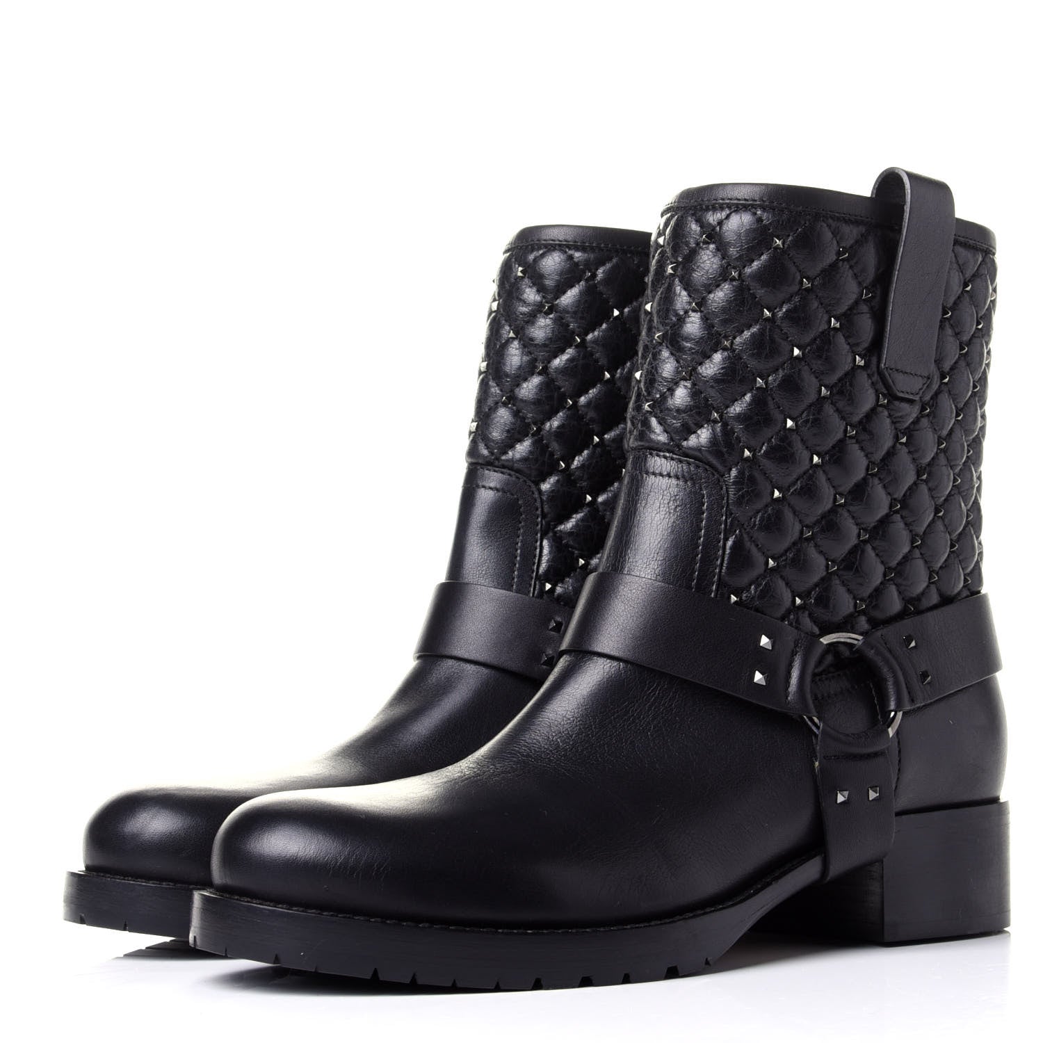 Valentino Garavani Calfskin Crackled Lambskin Rockstud Spike 20mm Biker Boots 38.5 Black 3 of 11