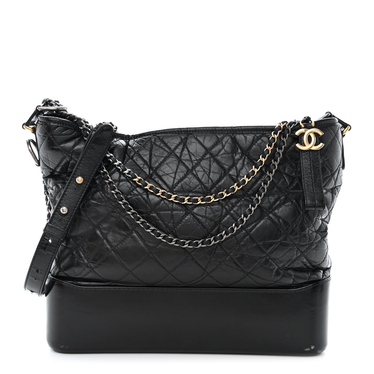 Aged Calfskin Quilted Large Gabrielle Hobo Black