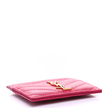 Saint Laurent Grain De Poudre Matelasse Chevron Monogram Credit Card Case Fresh Fuxia 4 of 8