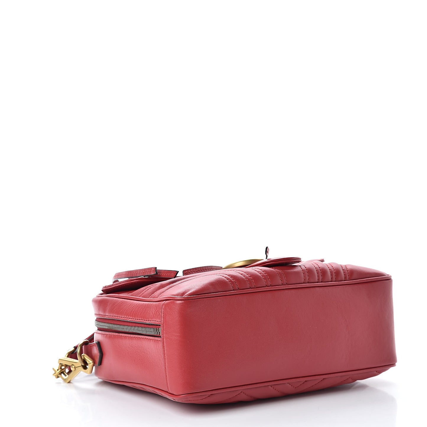 Calfskin Matelasse Sylvie Web Small GG Marmont Top Handle Shoulder Bag Hibiscus Red