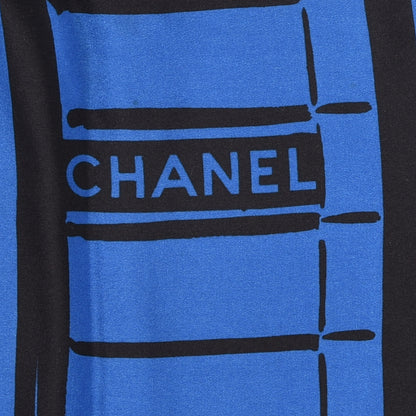 Chanel Silk Scarf CC Logo Blue Black 2 of 3