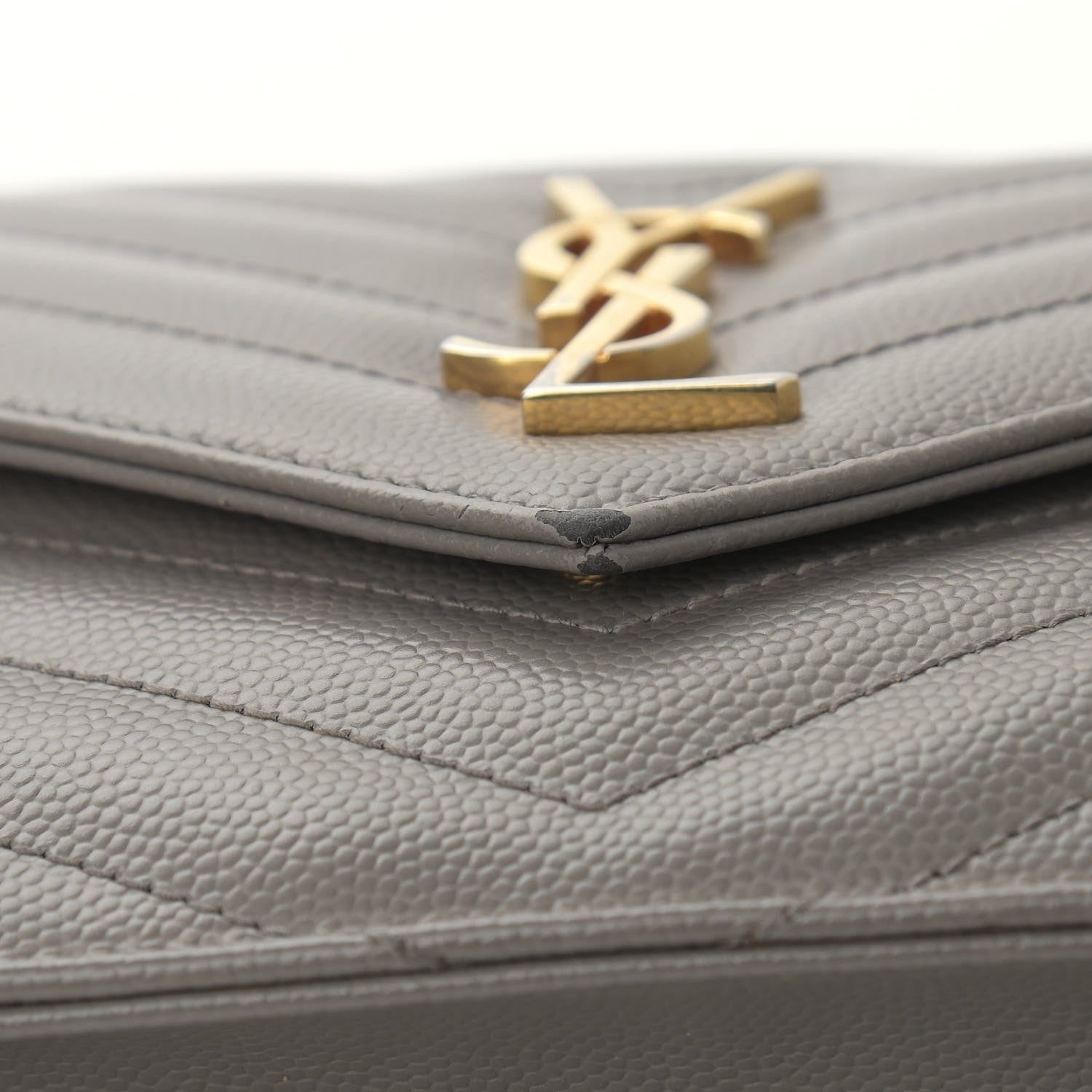 Saint Laurent Grain De Poudre Matelasse Chevron Monogram Envelope Chain Wallet Coal 15 of 15