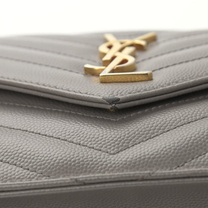 Saint Laurent Grain De Poudre Matelasse Chevron Monogram Envelope Chain Wallet Coal 15 of 15