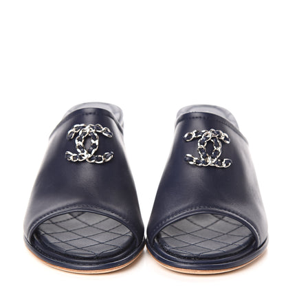 Chanel Lambskin Quilted CC Chain Mules 38.5 Navy 2 of 11