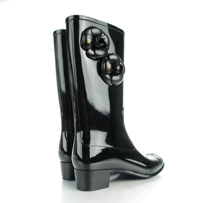 Chanel Rubber Camellia Rain Boots 38 Black 4 of 8