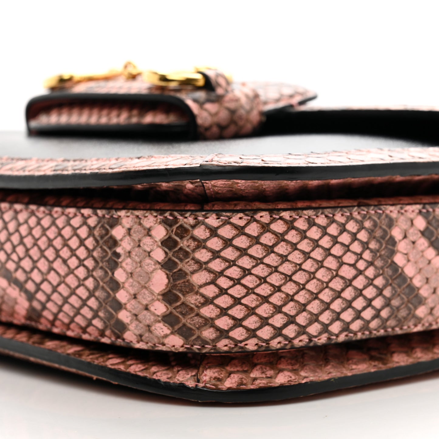 Azalea Calfskin Snakeskin Horsebit 1955 Shoulder Bag Black Pink