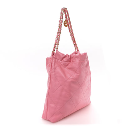 Chanel Shiny Calfskin Quilted Chanel 22 Drawstring Bag Pink 4 of 11