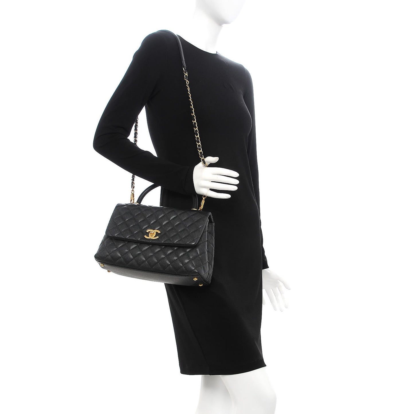 Caviar Quilted Small Coco Handle Flap Black