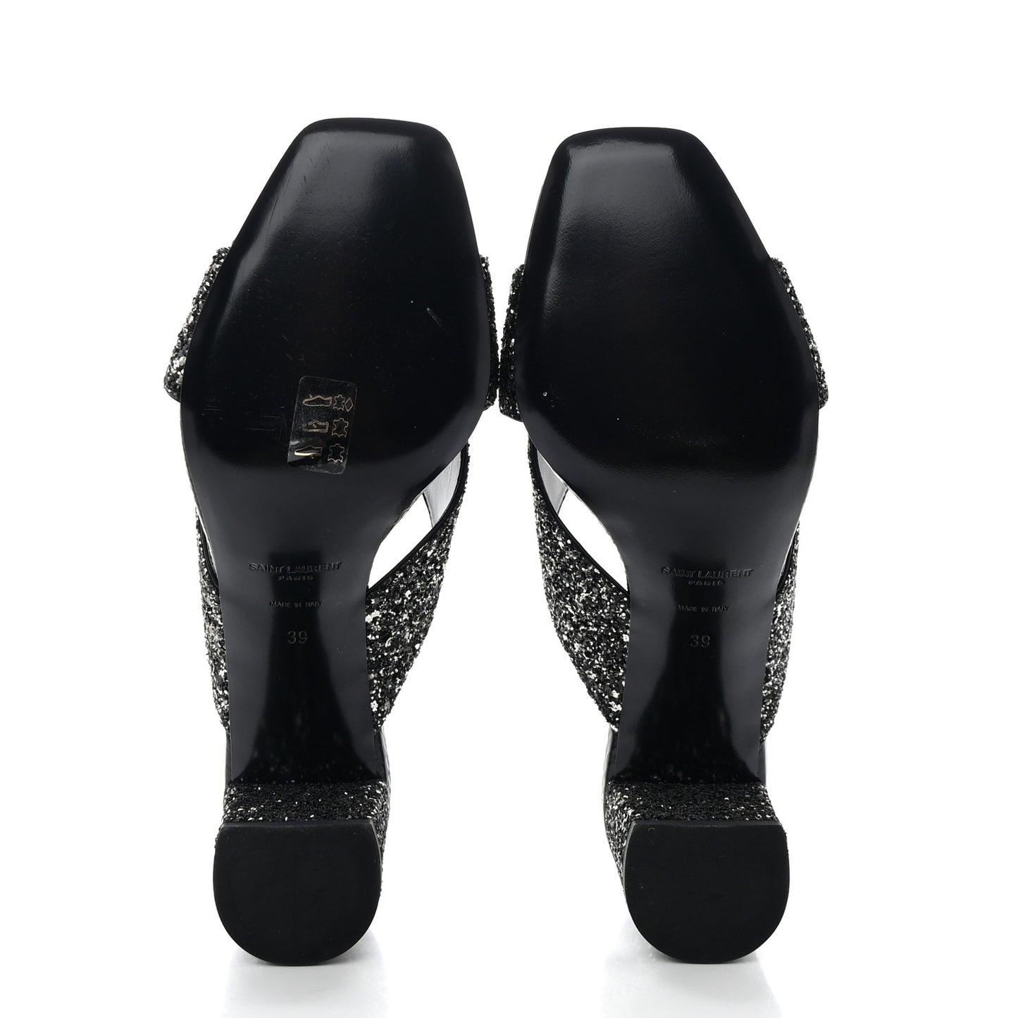 SAINT LAURENT Glitter LouLou 70 Mule Sandals 39 Black