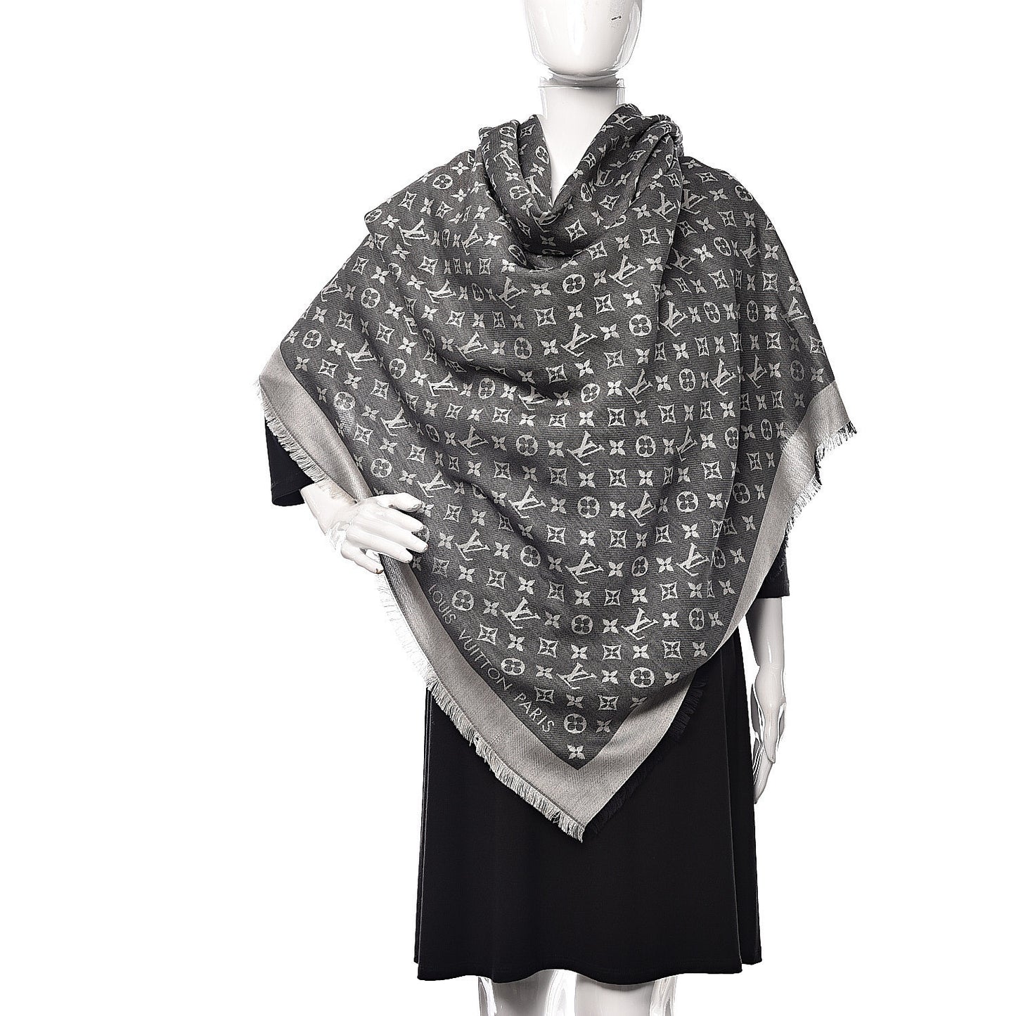 Wool Silk Monogram Denim Shawl Navy
