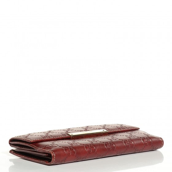 Guccissima Margaux Calfskin Metal Bar Continental Flap Wallet Dark Red