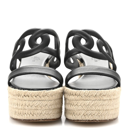 Hermes Nappa Ithea Espadrille Wedge Sandals 35 Black 3 of 11