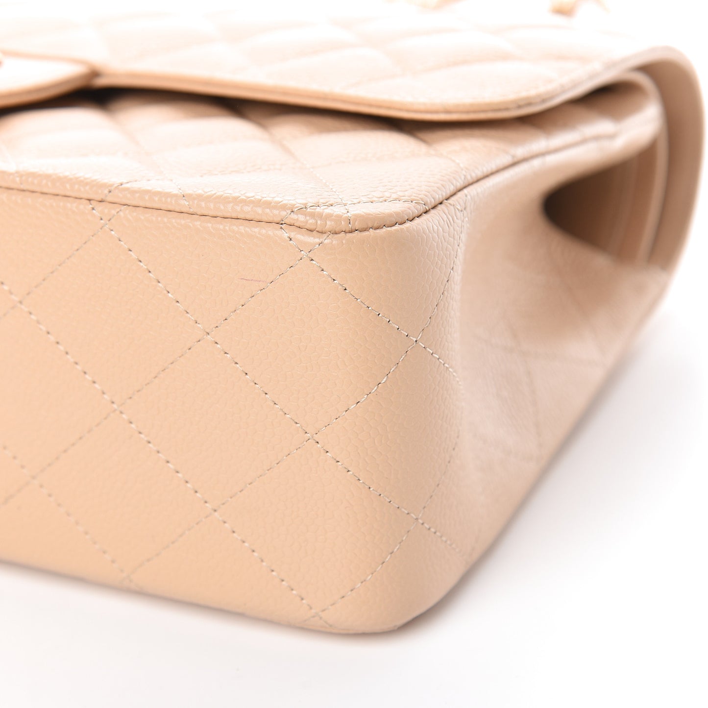 Caviar Quilted Jumbo Double Flap Beige Clair