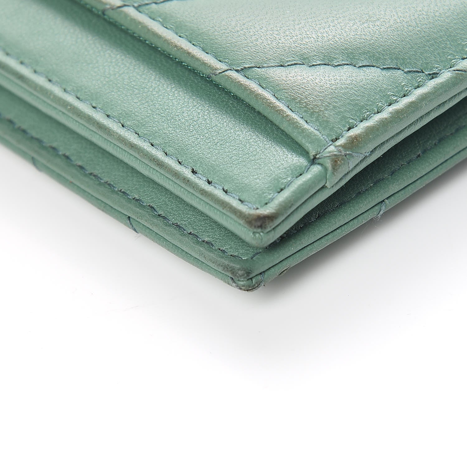 Chanel Lambskin Chevron Quilted Card Holder Wallet Green 12 of 17
