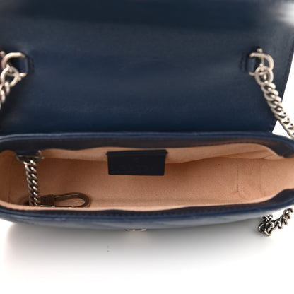 Gucci Vintage Effect Calfskin Matelasse Diagonal Super Mini Torchon GG Marmont Shoulder Bag Blue Agata Mystic White 5 of 9