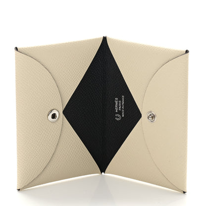 Hermes Epsom Horseshoe Calvi Card Case Craie Black 6 of 9
