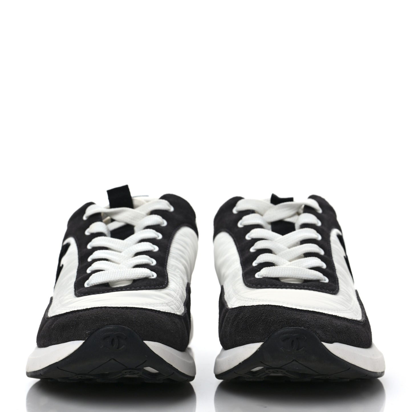Nylon Suede Calfskin CC Sneakers 41 White Dark Grey