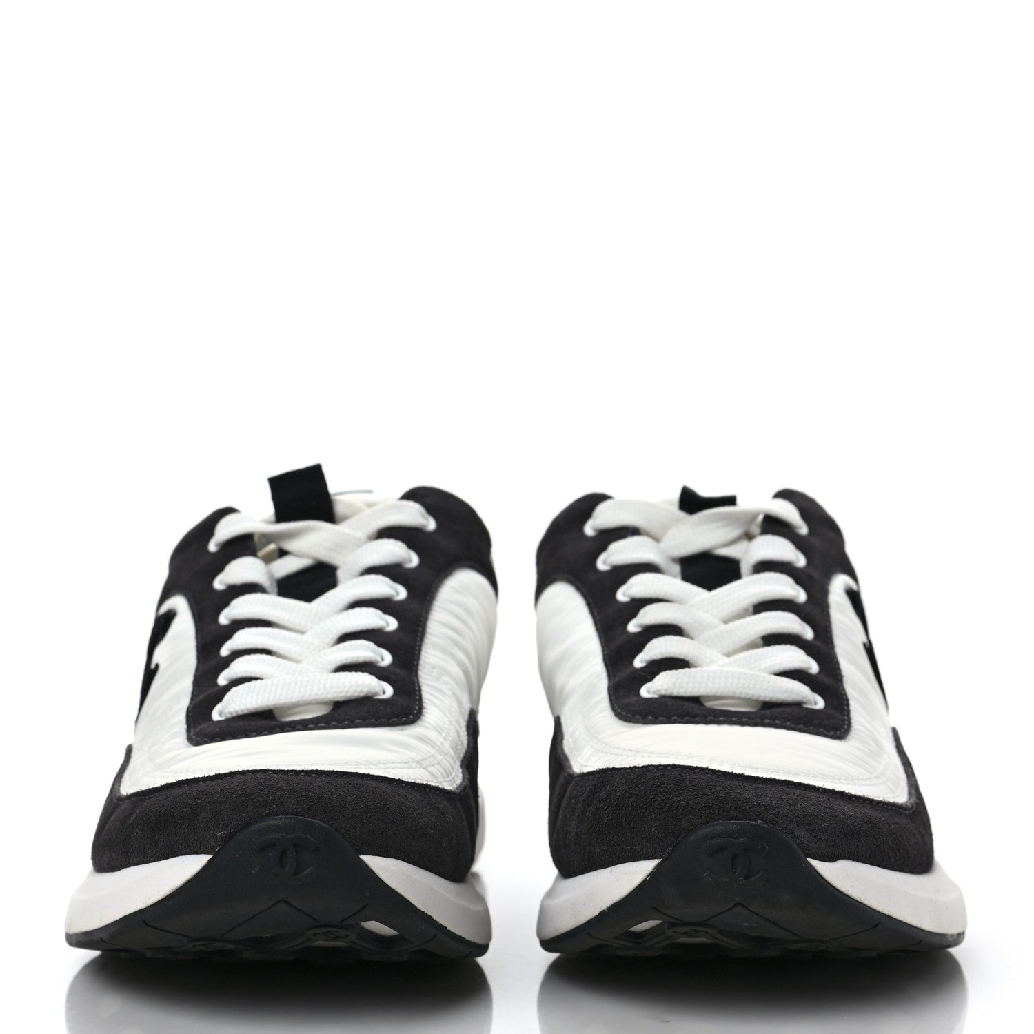 Chanel Nylon Suede Calfskin CC Sneakers 41 White Dark Grey 2 of 10