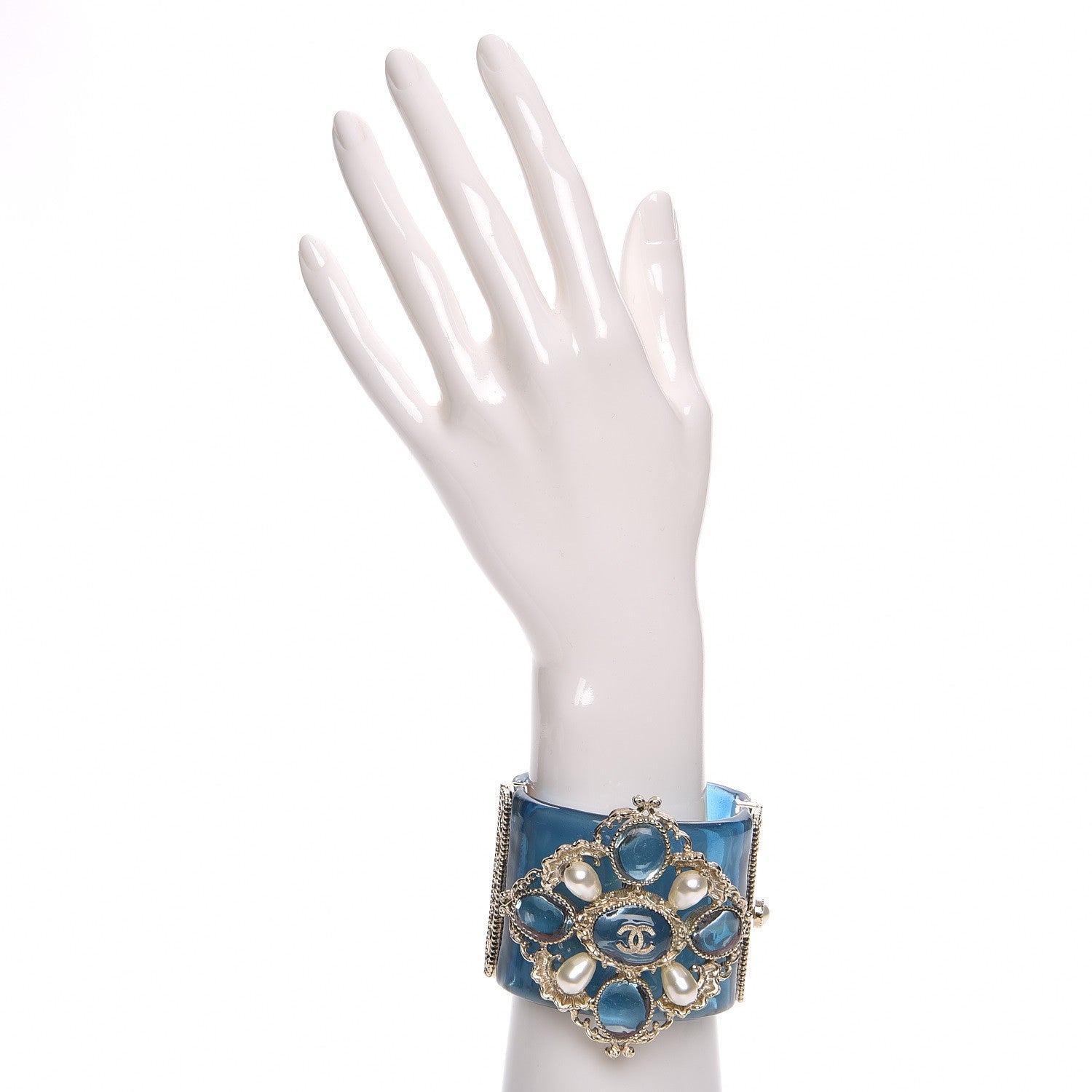 Chanel Resin Gripoix Pearl CC Cuff Blue 2 of 7