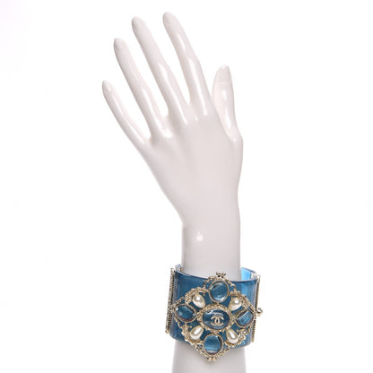Chanel Resin Gripoix Pearl CC Cuff Blue 2 of 7