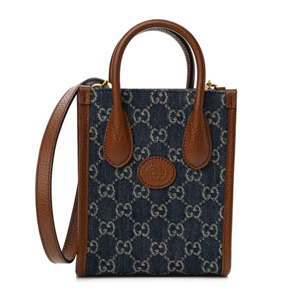 Gucci New Denim GG Monogram Dollar Calfskin Mini Retro Interlocking G Tote Bag Blue Tea Cuir Epilog 1 of 9
