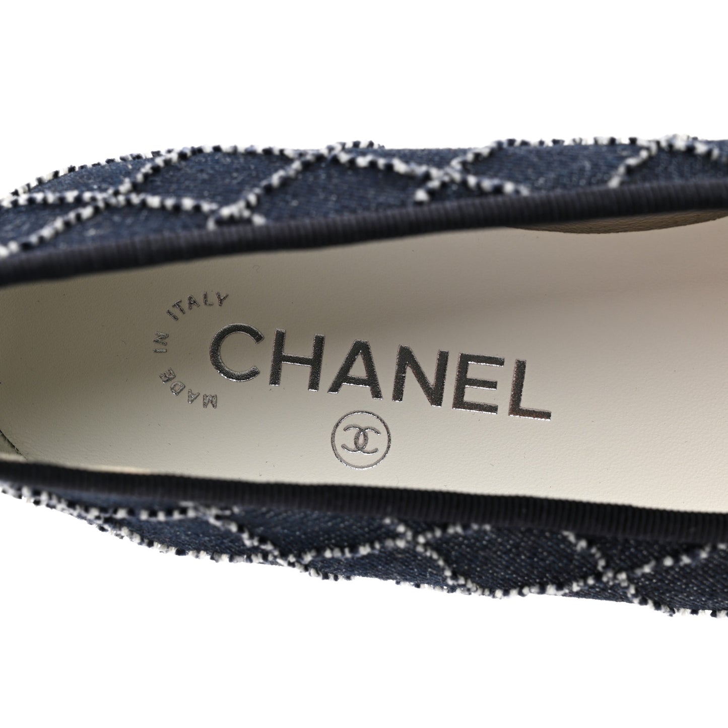 Denim Embroidered Grosgrain CC Cap Toe Ballerina Flats 38.5 Blue Black
