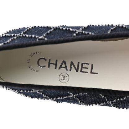 Chanel Denim Embroidered Grosgrain CC Cap Toe Ballerina Flats 38.5 Blue Black 8 of 8