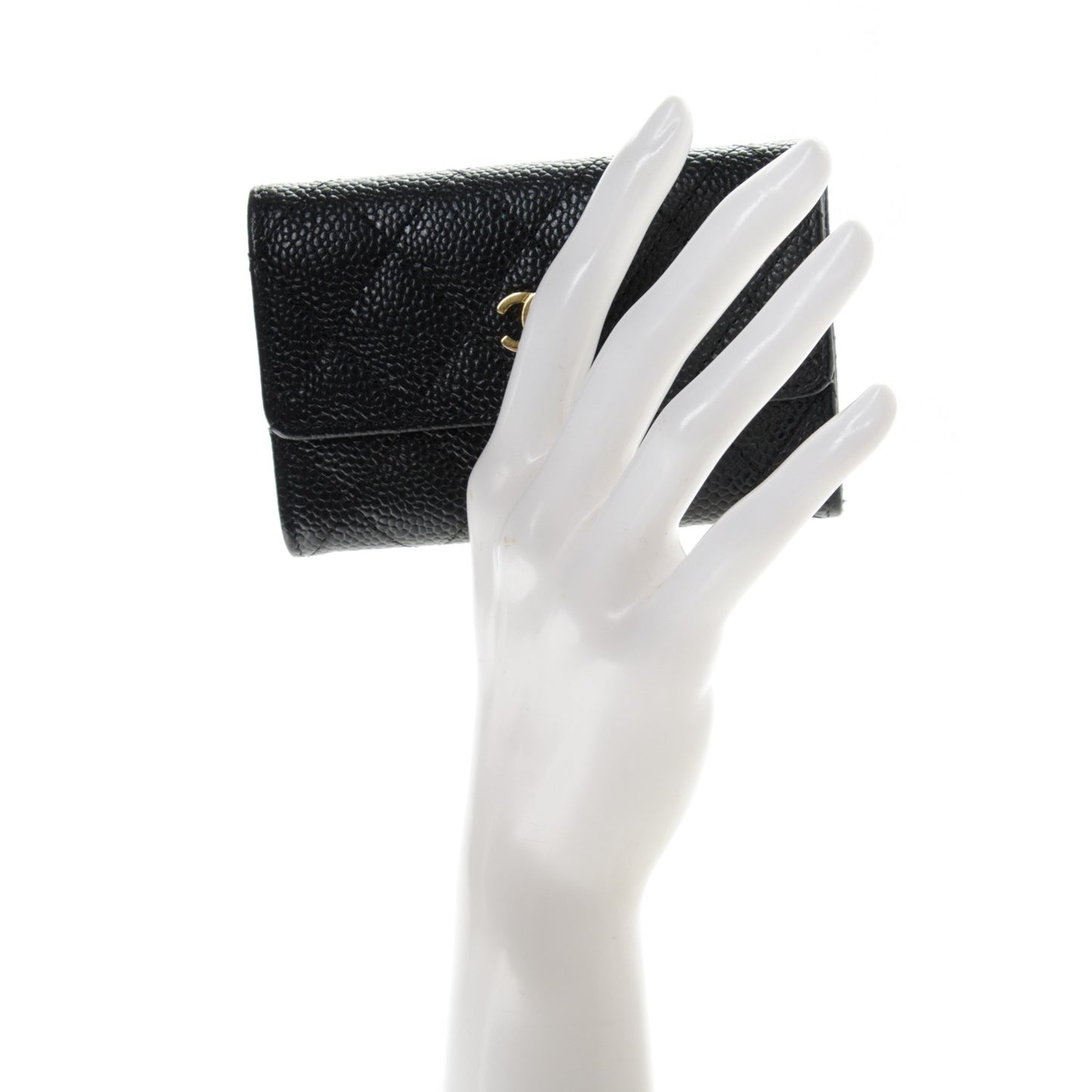 Caviar Quilted Flap Card Holder Black